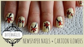 #2 ~Newspaper nails with cartoon flowers!~
