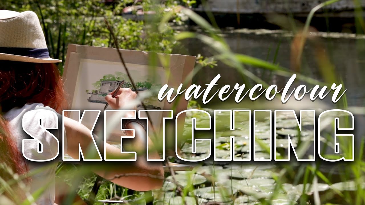 Plein air WATERCOLOUR painting | SKETCHING a boat by the canal