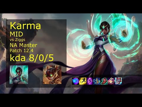 Karma Mid vs Ziggs - NA 8/0/5 Patch 12.4 Gameplay