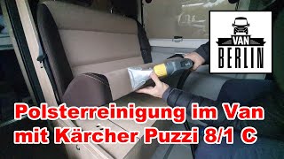 Polsterreinigung im Van mit dem Sprühextraktionsgerät Kärcher Puzzi 8/1 C + Airtune Polsterreiniger