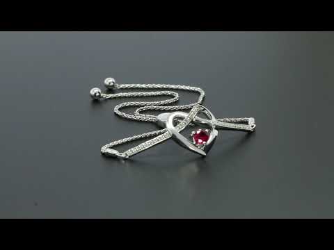Diamond Heart Ruby Accent Knot Infinity Bolo Bracelet