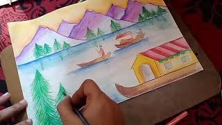 Kashmir scenery using of pencils water color, how to draw Kashmir scenery/कश्मीर का सुंदर दृश्य बनाए