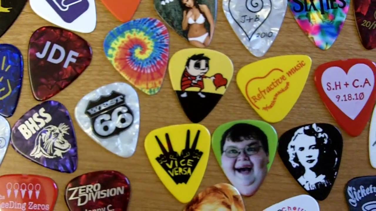 Custom printed GUITAR PICKS by Pick Guy (video 1) - Motley Crue - Suicide Silence & more