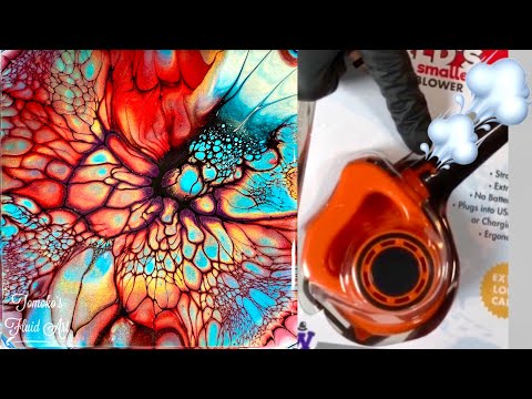 (53) How I use blower💨/Hibiscus🌺in Blue Sky/Sheleeart Bloom Technique/Fluid Art/フルイドアート/ブルームテクニック