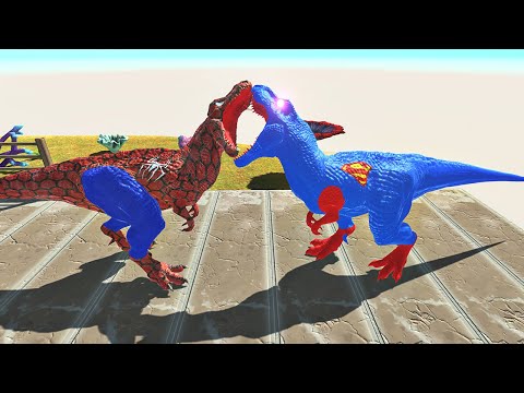 SUPERMAN T-REX vs SPIDERMAN T-REX OASIS DEATH RUN - Animal Revolt Battle Simulator