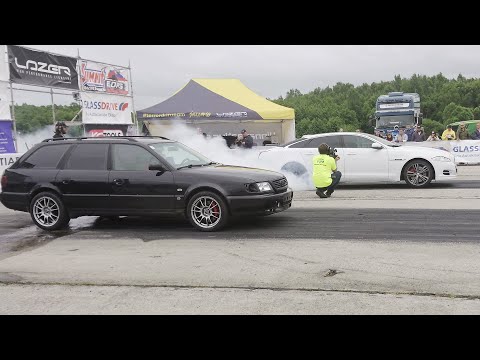 2012 Jaguar XJL 5.0 vs Audi S6 C4 Avant 2.2TQ HX40S 1/4 mile drag race