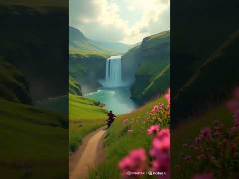 "Into the Wild: Motorcyclist's Journey to the Misty Falls 🌿🏍️"