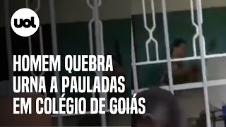 Homem quebra urna eletrônica a pauladas em colégio eleitoral de Goiás: veja vídeo