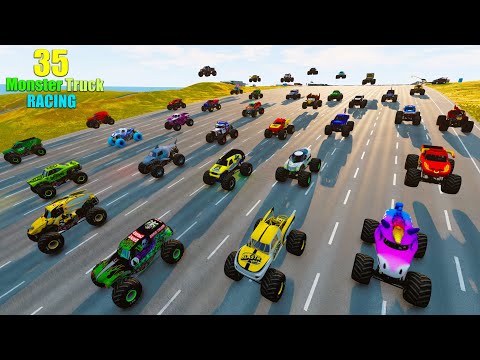 Grave Digger vs Bakugan Dragonoid Downhill Racing Obstacles Monster Jam Race
