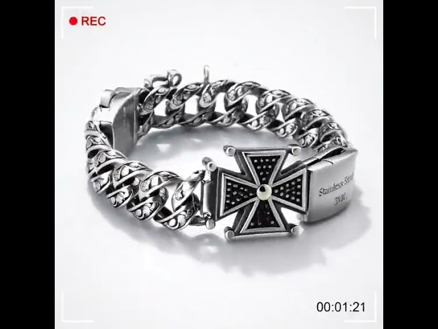 Vídeo relacionado con COOLSTEELANDBEYOND 19CM Clásico Ajustable Pulsera de Hombre Mujer, Brazalete de Acero Inoxidable, Color Plata, Pulido