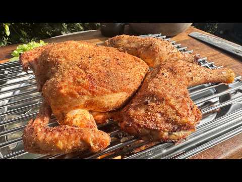 Roadkill chicken with grilled potatoes from the kettle grill