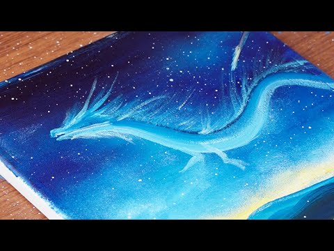 How to painting a dragon dancing in the night sky | Acrylic Painting for Beginners