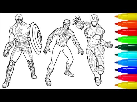 Spiderman Captain America Iron Man Coloring Pages | Colouring Pages For Kids With Colored Markers