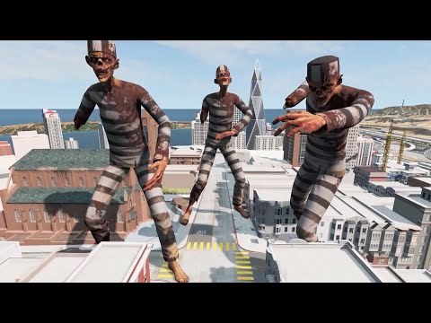 Destructive Jumping Cars Zombie City - Beamng. drive