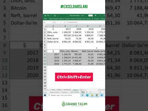 Transpose yoki трансп funksiyasi, jadvalni ustunini qatorga o’giradi. Excel darslari. Funksiyalar