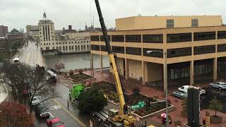 Christmas Tree being placed for Stroll on State in 2015.