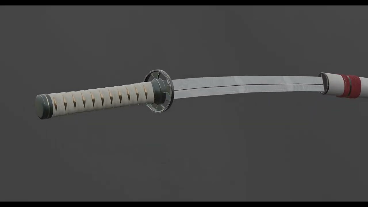 Japanese katana with a traditional curved blade and decorative sheath 3D Model
