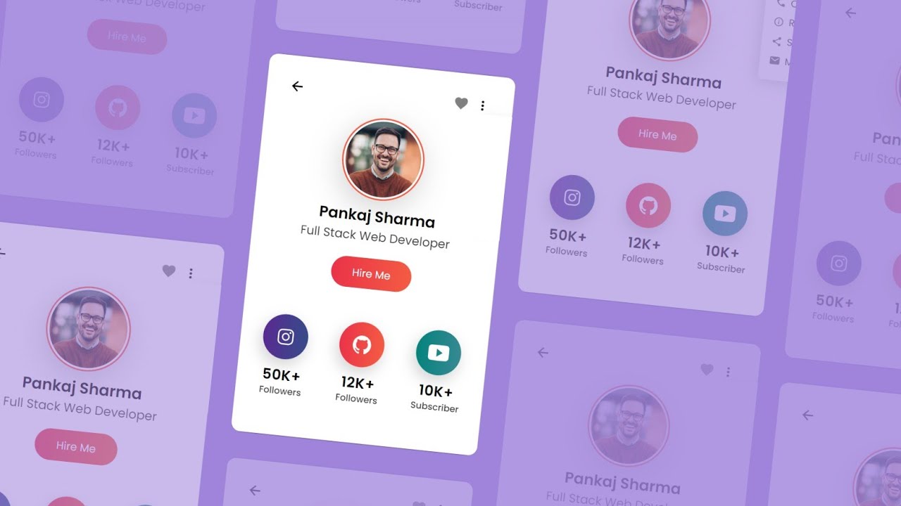 Profile Card UI Design Using Html Css & JavaScript