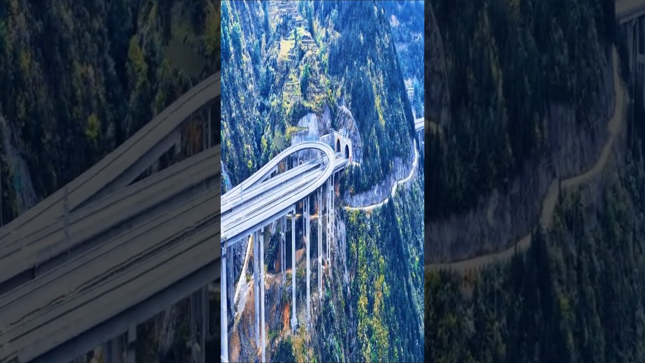 137m Pylons, Cloud U Turn Bridge#mountains  #highwaydevelopment  #bridge #technology