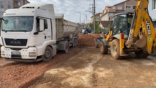 JCB 3CX BEKO LODERİN TESVİYE VE MAN TGS DAMPERLİ TIRIN YÜK BOŞALTMASI