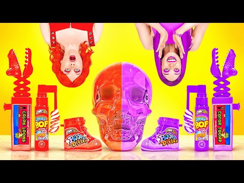 RED VS PURPLE COLOR CHALLENGE || Eating And Buying 1 Color Food For 24 HRS by 123 GO! FOOD