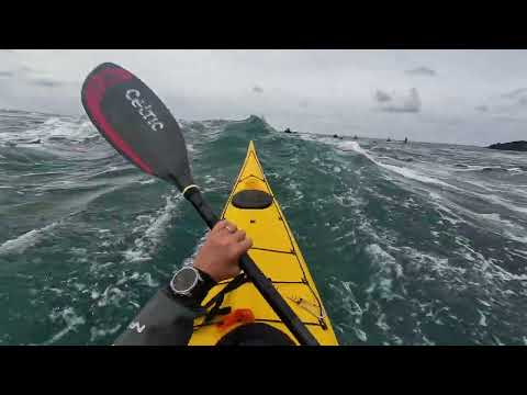 Dropping into Penrhyn Mawr on Day One with Team Hungary, Sea Kayaking Anglesey.