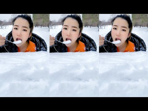 REAL SNOW EATING | ICE EATING