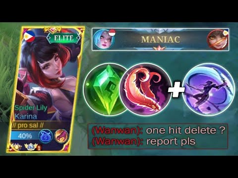 KARINA 22 KILL + MANIAC AUTO WIN IN GAME!! BEST BUILD AND EMBLEM!! MLBB