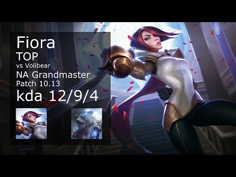 Fiora Top vs Volibear - NA Grandmaster 12/9/4 Patch 10.13 Gameplay