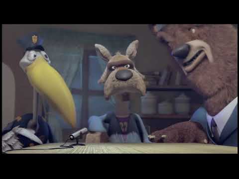 Hoodwinked! (2005) trailer frame with Red, Wolf, Granny and the Woodsman