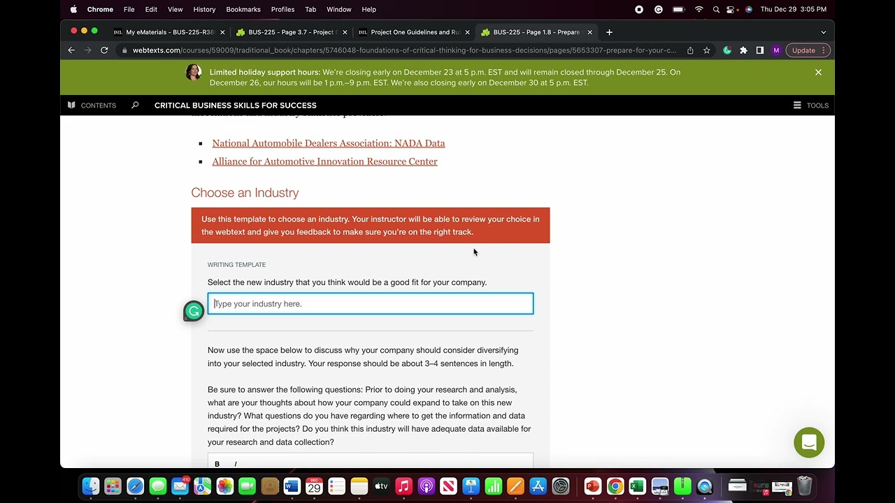 Screen Recording - BUS 225 - Project One Lecture