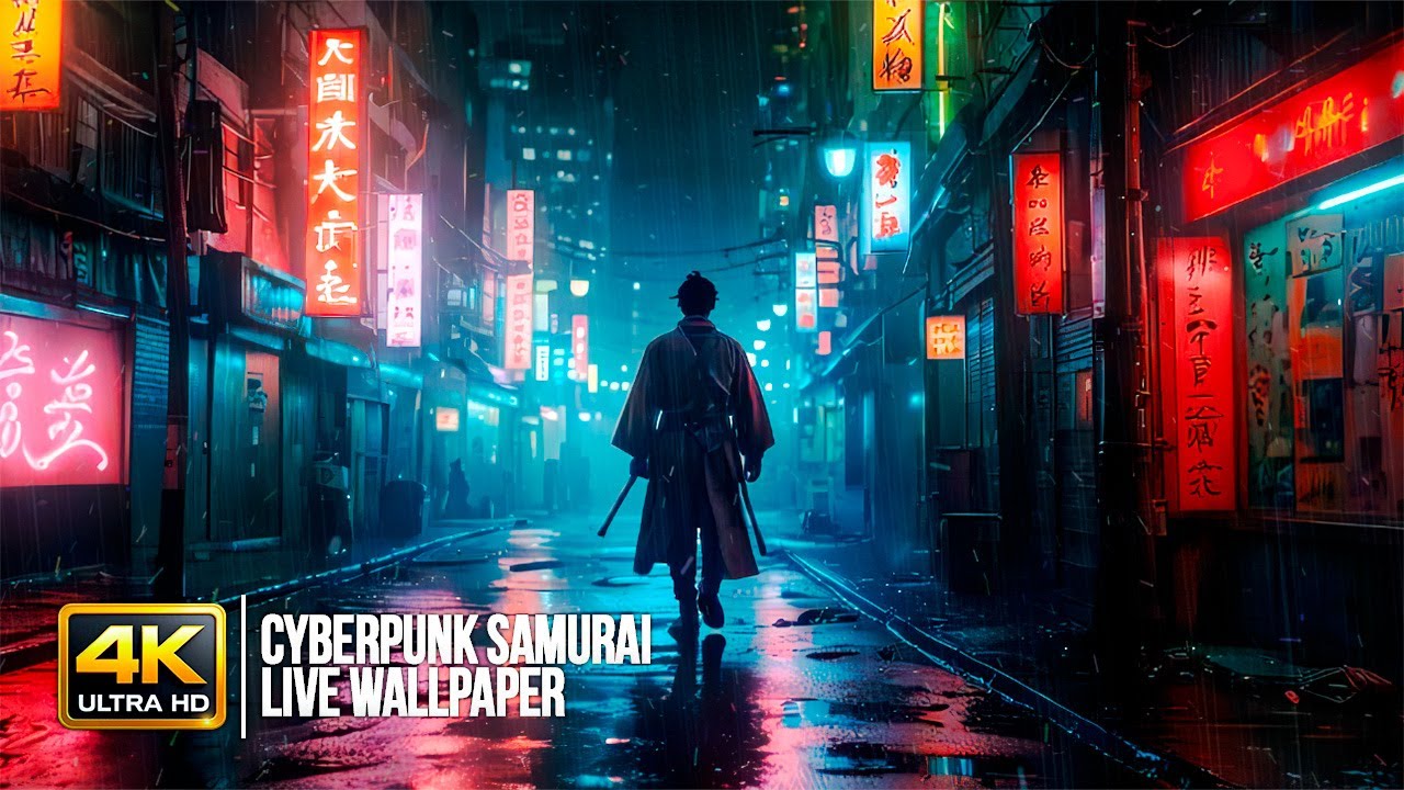⚔️ Cyberpunk Samurai Walking Into Neon Fog | 4K Live Wallpaper | Chill Sci-Fi Background