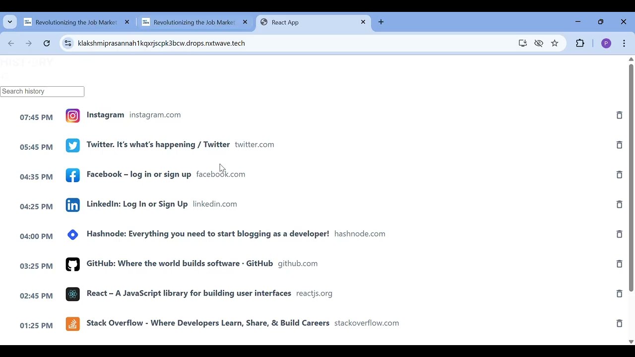 Browser History | Assignment - 1 | React.js | Nxtwave | CCBP 4.0 | All test cases Passed.