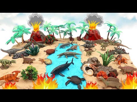 Dinosaur World DIY! Jurassic World Volcano Eruption Dinosaur Island Sea Dino Education Video
