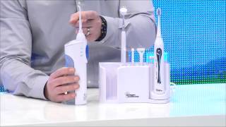 newgen medicals Zahnpflege-Set mit 10 Aufsätzen, Spiegel & Munddusche