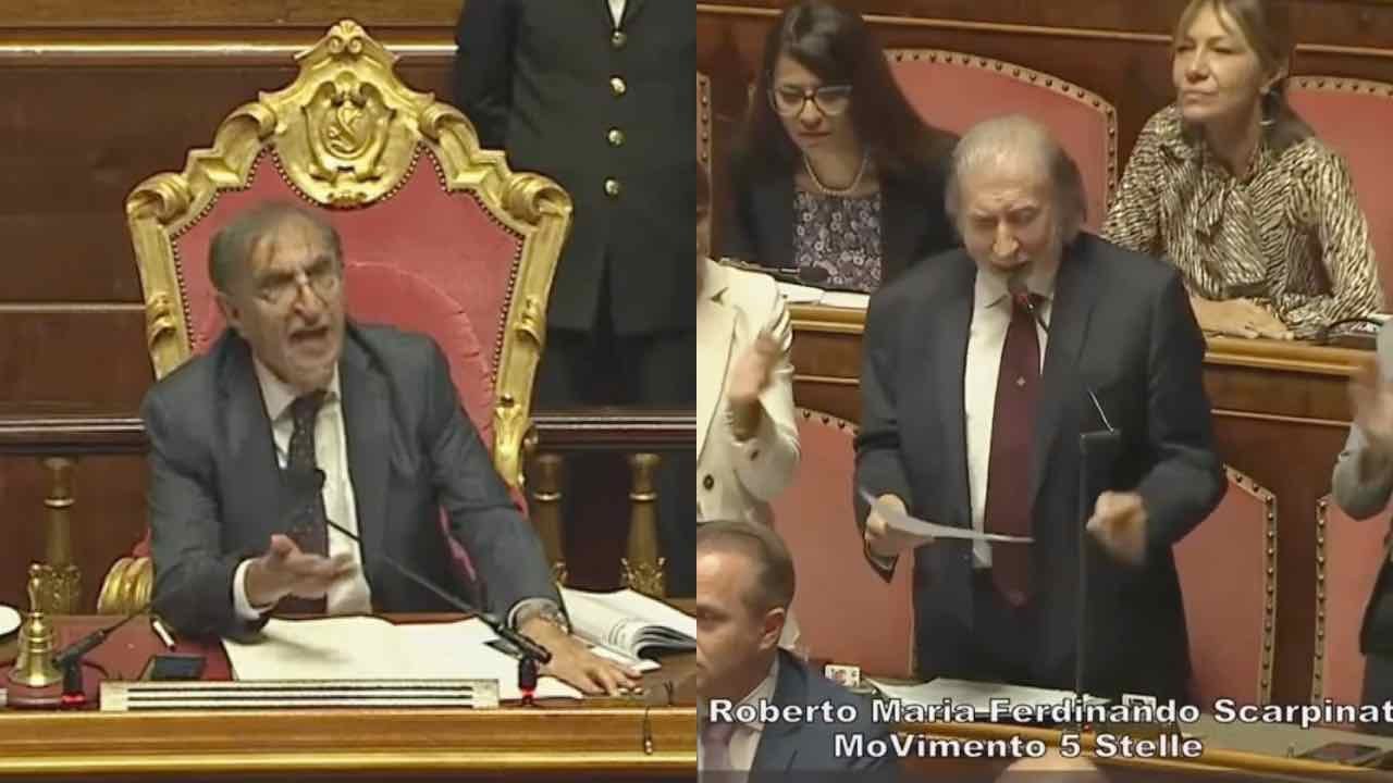 BAGARRE IN SENATO DURANTE L'INTERVENTO DI SCARPINATO, FORZA ITALIA PROTESTA