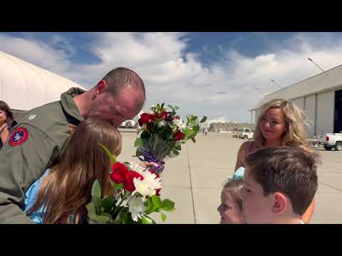 Navy F/A-18 Pilot homecoming from deployment with USS Nimitz June 2023 - Jet fly in