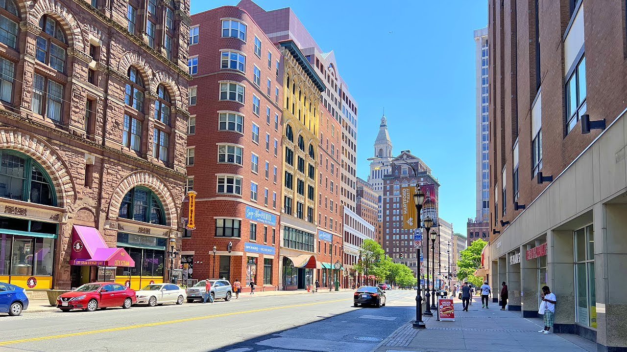 Immersive street-level walking tour through Hartford Hartford Downtown, United States, showcasing authentic urban landscapes, local architecture, and the vibrant atmosphere of the city's neighborhoods