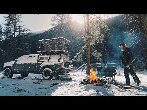 Solo Truck Camping in a Winter Storm | Rocky Mountains