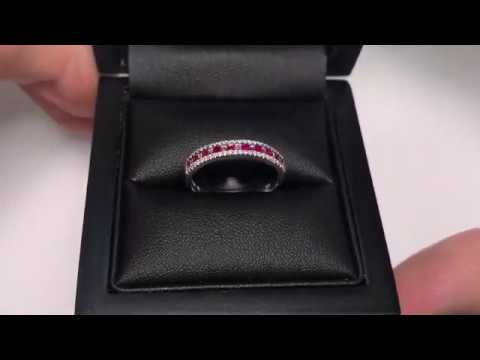 LFRD401WR: Ruby & Diamond Half Eternity Ring 0.55ct, 9k White Gold