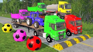 Flatbed Truck Mcqueen | Transportation with Truck - Pothole vs Car #37 - BeamNG.Drive