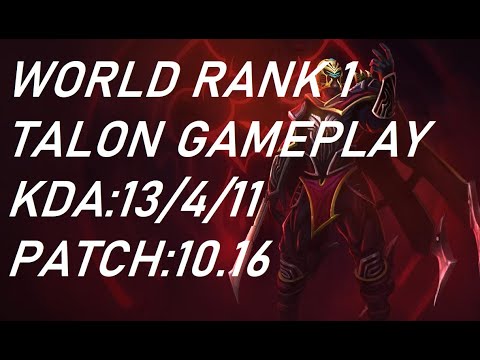 World Rank 1 Talon vs Ryze Gameplay Replay-NA Patch 10.16