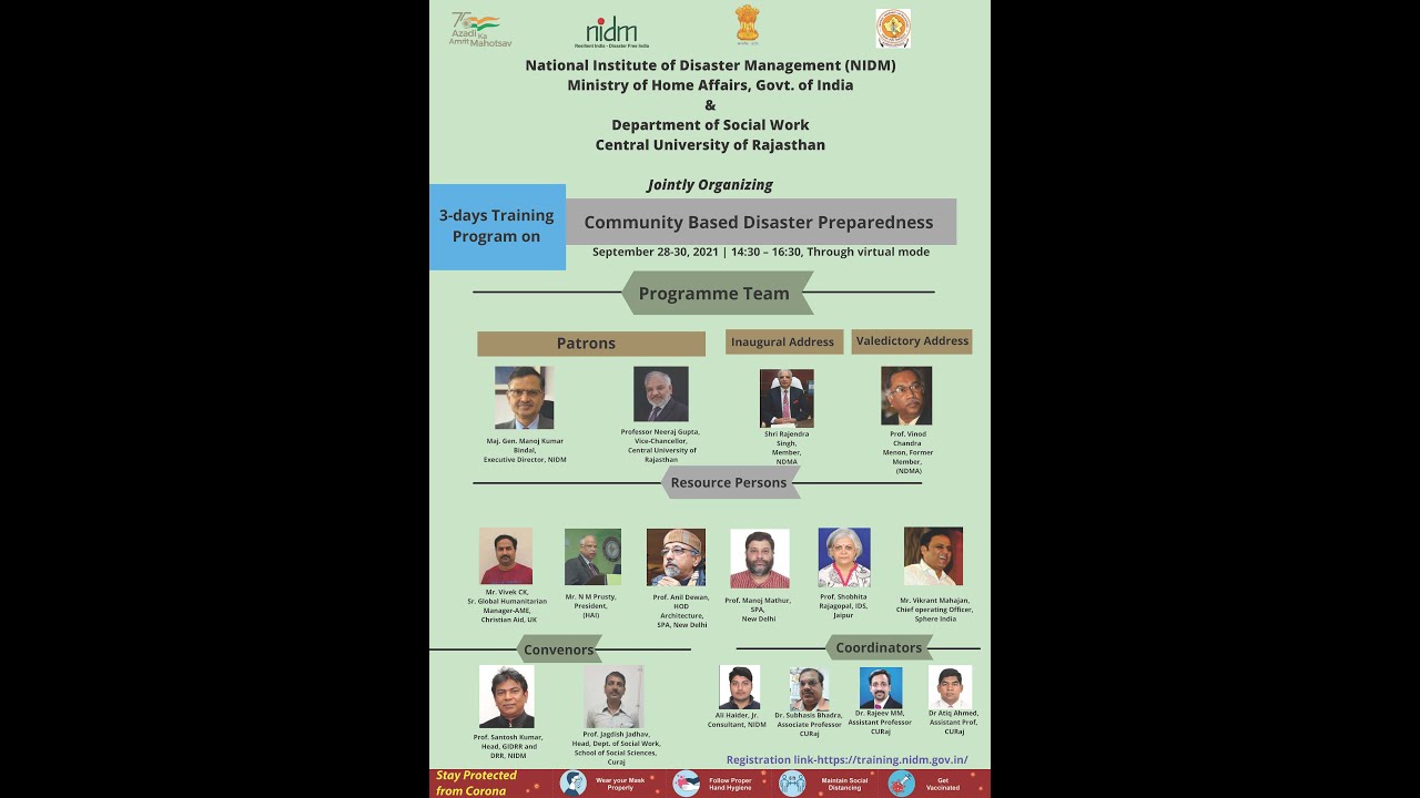 Online Training on Community Based Disaster Preparedness.| DISASTER IN INDIA | MHA | COVID-19 | DRR