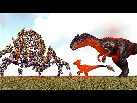 ALL PRIMAL CREATURES VS ROBOSPIDER BROODMOTHER BOSS (ARK SURVIVAL EVOLVED BATTLE DINOSAURS)