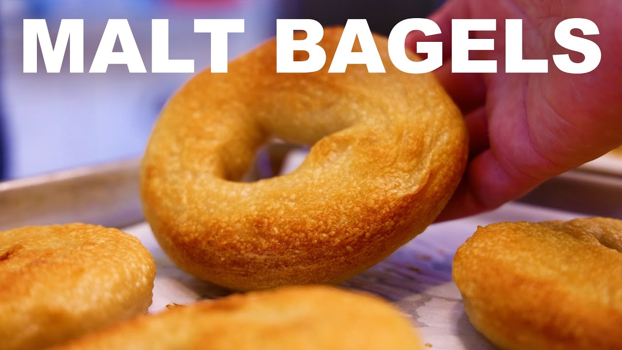 Bagels made with malted barley syrup NY-style boiled