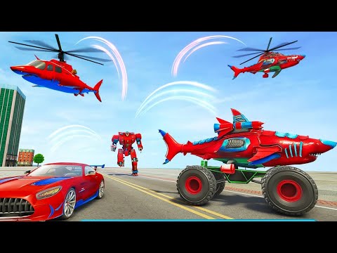 Monster Truck Robot Shark Attack – flying helicopter shark Robot transformation | android gameplay