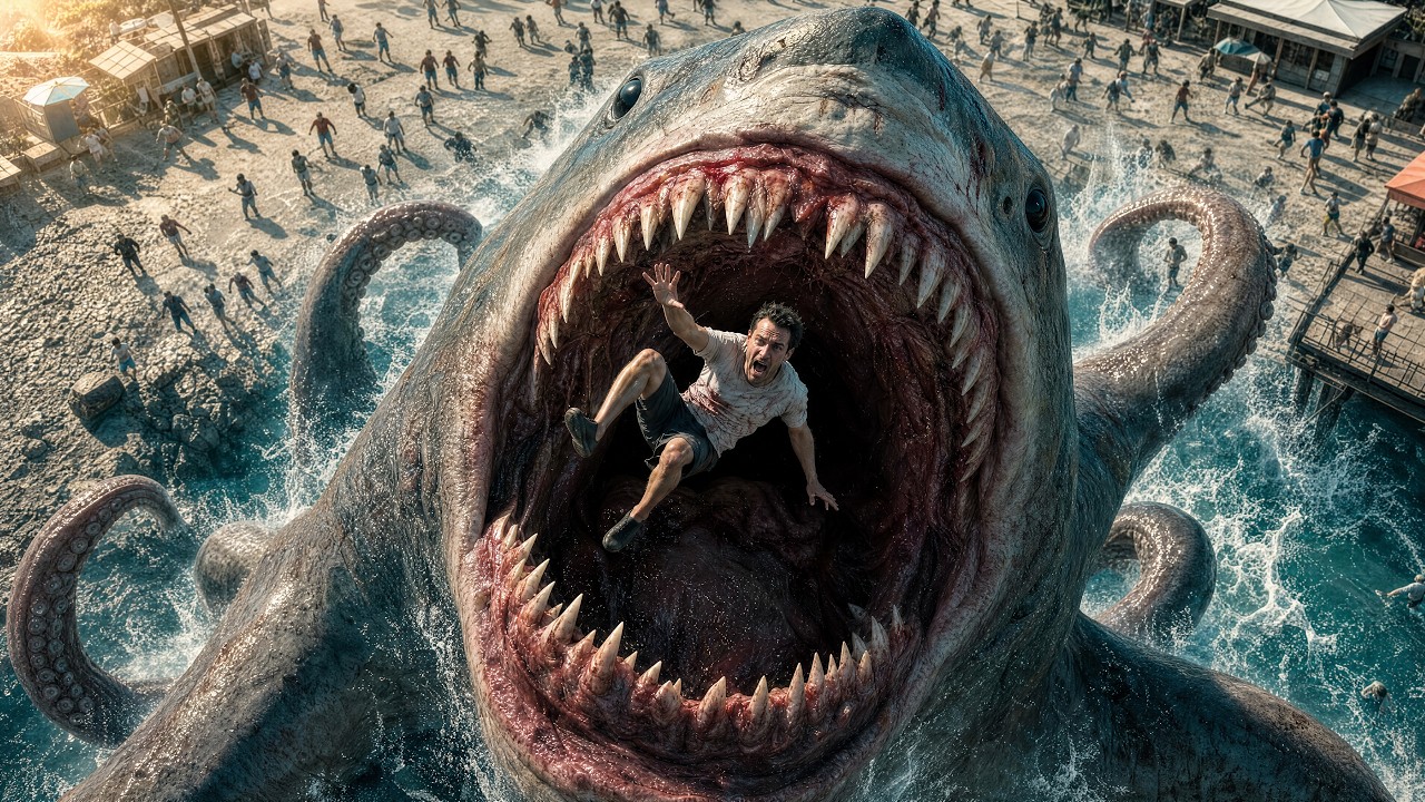 【2026 Newest Movie】Giant Shark Awakens in Deep Ocean 🦈 Protects Little Girl from Evil Hunters 😱
