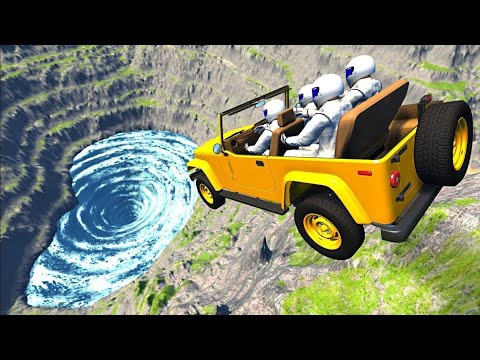 BeamNG drive - Car Jumps & Falls Into Giant Water Vortex