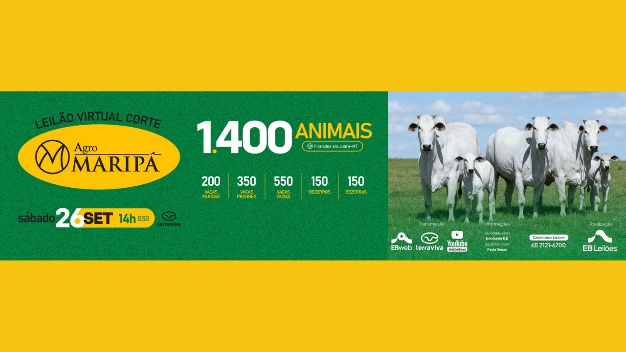 LEILÃO VIRTUAL CORTRE AGRO MARIPÁ | 26/09/2026 – 14H