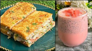 OMG! This is so Delicious| Cheesy Bread Omelette Sandwich Recipe And Melon Shake Recipe ❤️